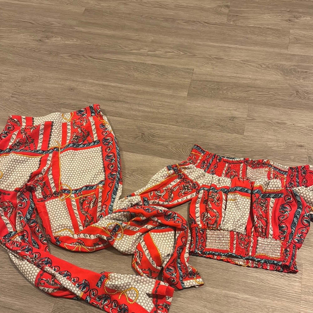 Red and White Patterned Two-Piece Set